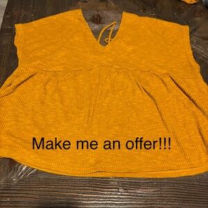 Altar'd State Golden Blouse with Tie-Front